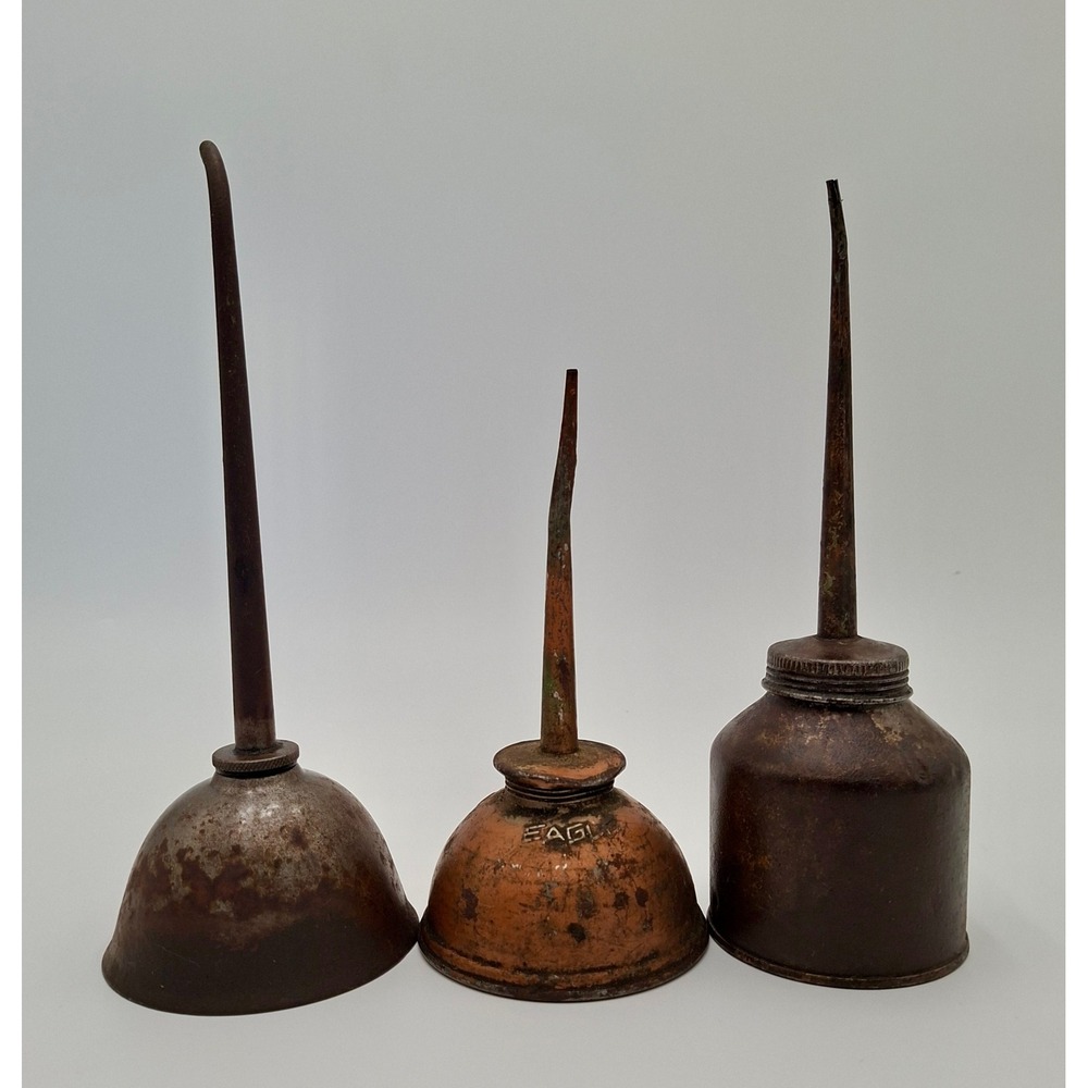 Vintage Oil Can Lot Eagle USA Metal Oiler Cans Garage Shop Decor Patina